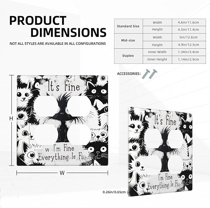 Funny Black Cat Inspirational Quotes Patterns Outlet Covers 2 Gang Double Duplex Decorative Light Switch Covers Electrical Wallplates Socket Faceplate for Kids Room Nursery Decor