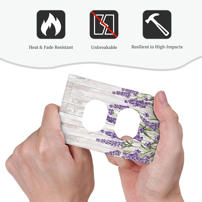 Purple Lavender Rustic Wooden Flowers Floral Plant Outlet Covers 1 Gang Duplex Light Switch Cover Decorative Switch Plates Electrical Receptacle Faceplate Wall Plate for Farmhouse Living Room Decor