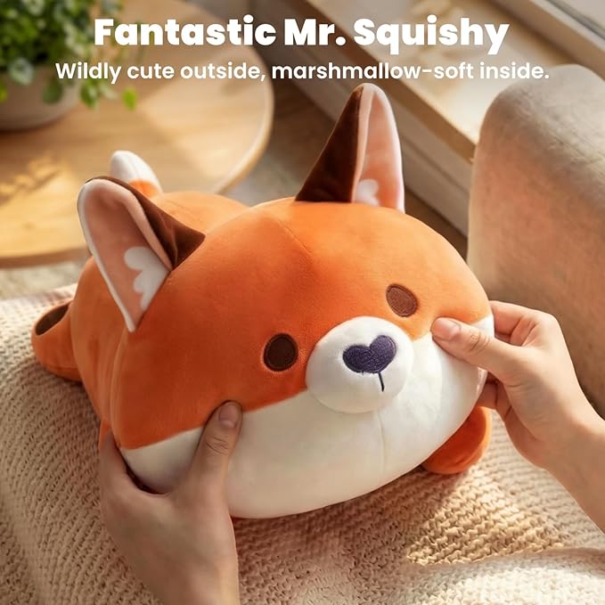 Mewaii Cute Fox Plush Pillow, Kawaii Plushies Red Fox Stuffed Animals, Squishy Plushies, Cuddle Foxes Plush Pillow for Kids & Girls (13 Inch)