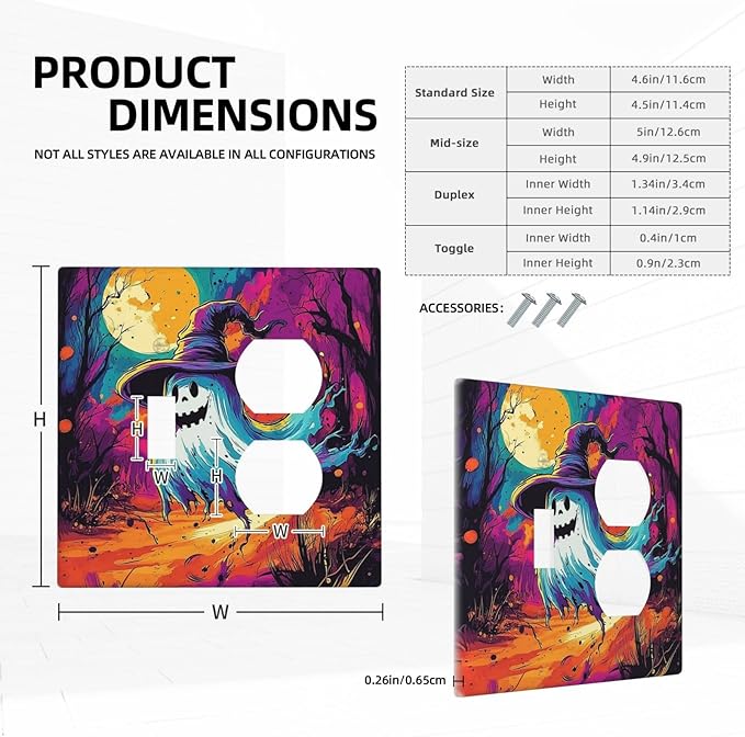 Wallplates Ghost Colorful Forest Moon Dead Tree 1 Toggle 1 Duplex Switch Plate Electrical Gfci Faceplate Decorative Light Switch Covers For Nursery Kids Room Decor