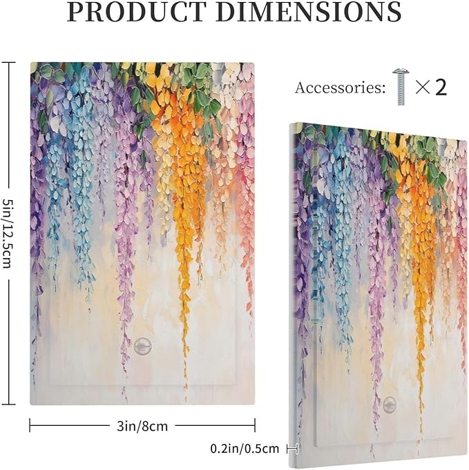 Colorful Wildflower Wisteria Cascade Floral Flower Light Switch Cover Plate 1 Gang No Device Blank Electrical Wall Plates Faceplate Decorative Switch Plate Covers for Bedroom Living Room Decor