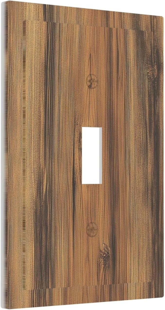 Decorative Light Switch Cover Vintage Rustic Country Brown Wood 1 Gang Single Toggle Device Electrical Faceplate Switchplates Decorator Outlet Wall Plate For Farmhouse Cabin Decor