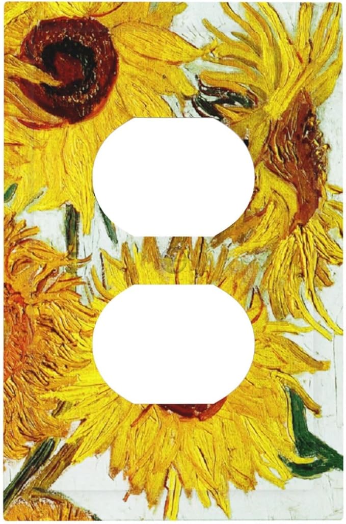 Rustic Sunflower Oil Painting Vintage Flowers Outlet Covers 1 Gang Duplex Light Switch Cover Decorative Switch Plates Electrical Receptacle Faceplate Wall Plate for Bed Room Living Room Decor