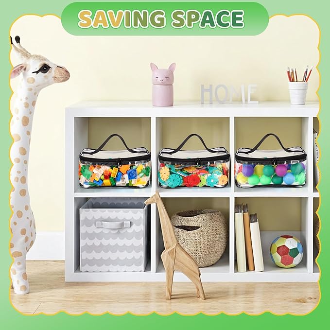 6 Packs Clear Toy Storage Bags, PVC Waterproof Toy Organizer with Zip Reusable Bags for Building Blocks, Board Game, Puzzles