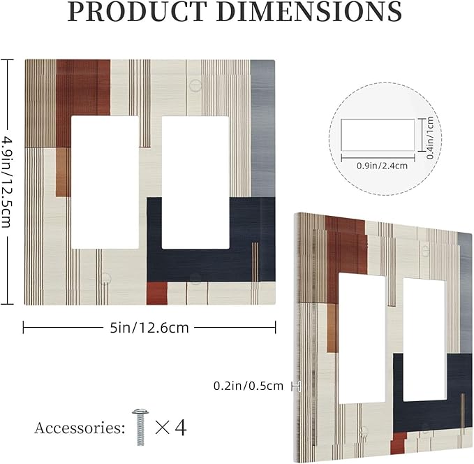 Abstract Geometric Double Rocker Light Switch Cover Modern Squares 2 Gang Outlet Covers Switchplates Wall Plate Decorative Electrical Faceplate for Bedroom Kitchen Living Room Decor