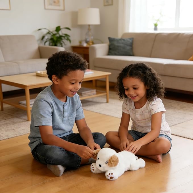 Weighted Dog Stuffed Animal,White Weighted Plush Dog Stuffed Animals - Small White Stuffed Dog Weighted Plush Pillows,Cute Plush Toy Gifts for Kids,10 Inch,0.8 Lbs