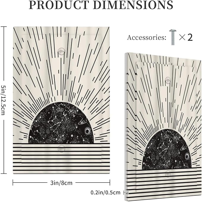 Mid Century Boho Sun Abstract Black Sunrise Horizon 1 Gang Light Switch Covers No Device Wall Plate Decorative Blank Switchplate Electrical Faceplate for Kitchen Bathroom Bedroom Decor