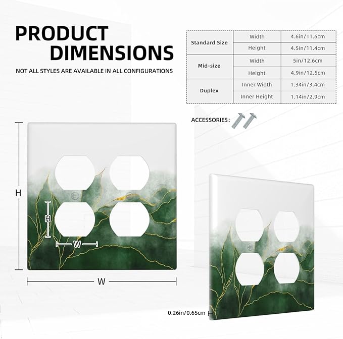 Decorative Light Switch Cover Plate Green Gold Leaf Marble Modern Abstract 2 Gang Decorative Switch Plates 1 Toggle Duplex Combo Outlet Covers GFCI Plug Covers Wallplates for Kitchen Bathroom Decor