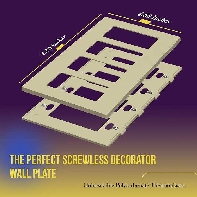 ENERLITES Screwless Decorator Wall Plate Child Safe Outlet Cover, Size 4-Gang 4.68" H x 8.30" L, Unbreakable Polycarbonate Thermoplastic, SI8834-I, Glossy, Ivory