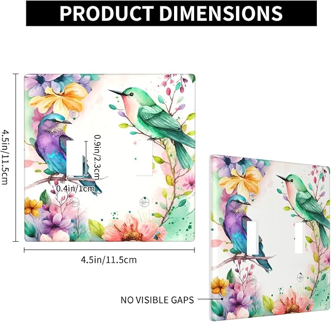 Bird Floral Flower Double Light Switch Cover Plates Decorative 2 Gang Wall Plate Double Toggle Lightswitch Cover