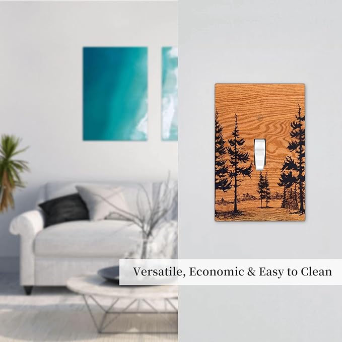 Pine Forest Natural Scenery Silhouette Wood Grain Decorative Light Switch Cover 1 Gang Single Toggle Device Electrical Faceplate Switchplates Decorator Outlet Wall Plate for Farmhouse Home Decor