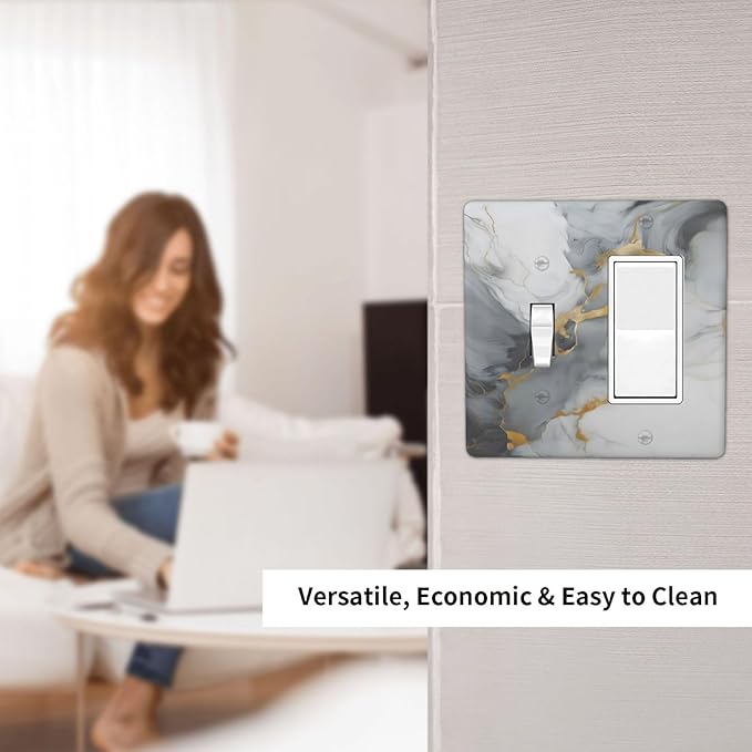 Gold Marble Grey Art Abstract Luxury Print Outlet Covers 1 Toggle 1 Rocker Combination Decorative Wall Plate Electrical Switch Plates Light Switch Cover Plate for Kitchen Bathroom Decor