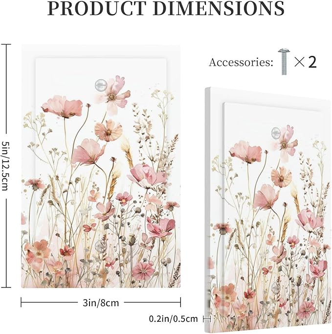 Boho Floral Watercolor Pink Wildflower Butterfly Light Switch Cover Plate 1 Gang No Device Blank Electrical Wall Plates Faceplate Decorative Switch Plate for Bedroom Living Room Decor