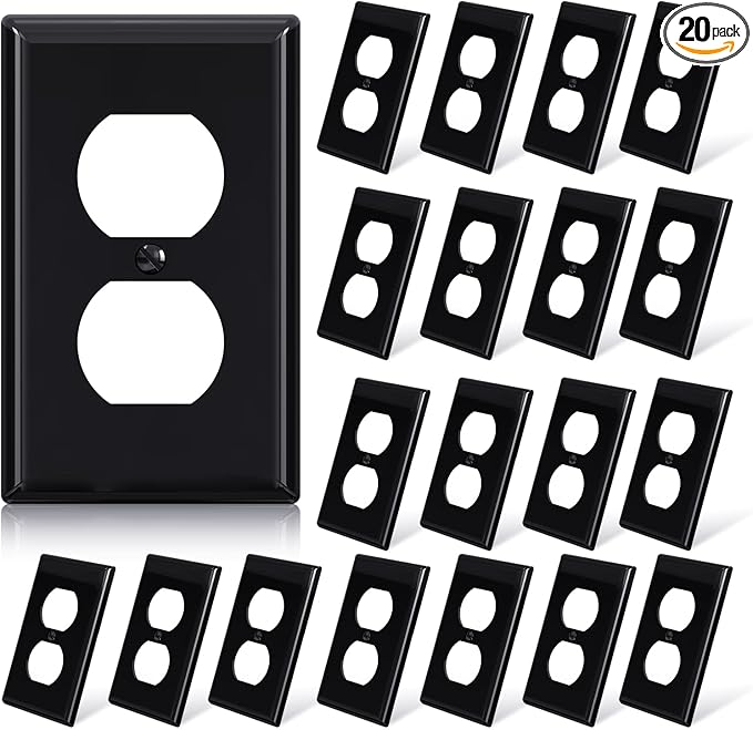 ELEGRP Duplex Receptacle Outlet Covers, 1-Gang Standard Size Wall Plates, Unbreakable Polycarbonate Dual Outlet Faceplates Covers, UL Listed, Color-matched Screws Included (20 Pack, Glossy Black)