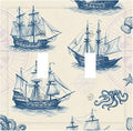 Vintage Nautical Ships Double Toggle Switch Cover - 2-Gang Standard US Size Old World Sailing Vessels Light Switch Covers, Blueprint Design for Beach House Decor