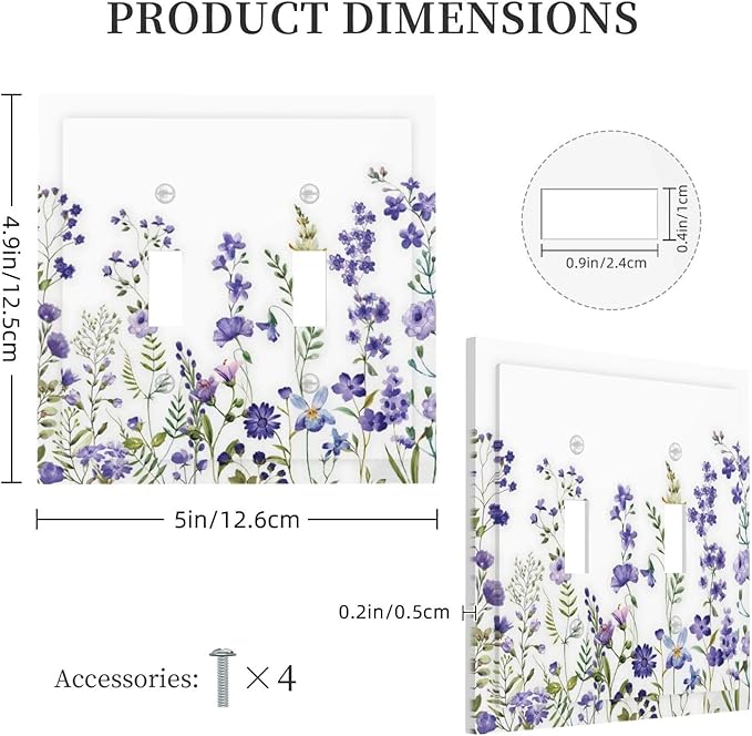 Lavender Wildflowers Purple Flowers Plant Floral Decorative Switch Plates 2 Gang Double Toggle Outlet Light Switch Cover Wall Plate Electrical Faceplate for Bedroom Living Room Decor