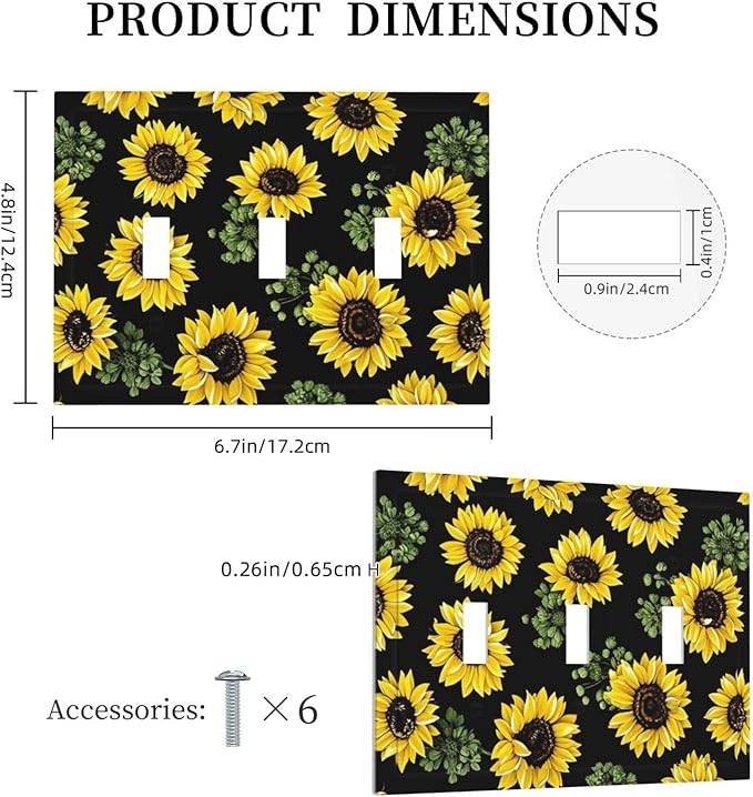Decorative Switch Plates Floral Sunflower Plants Flowers 3 Gang Wall Plate Triple Toggle Light Switch Cover Faceplate Electrical Wall Panels For Bed Room Farmhouse Decor