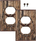 Outlet Covers Rustic Star Western Cowboy Wood 1 Gang Duplex Light Switch Cover Plate Decorative Wall Plates Electrical Switchplate Receptacle for Farmhouse Home Decor（2 Pack）
