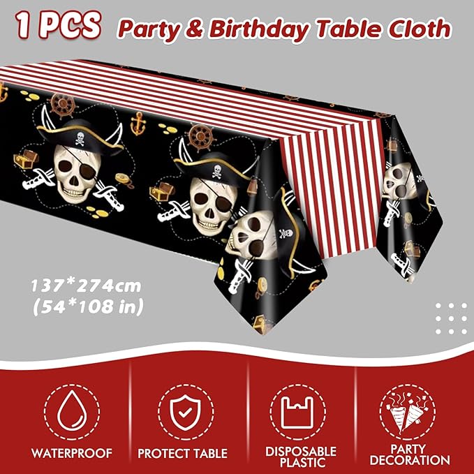 Ryzovo 41pcs Pirate Tableware Set Includes 20 Plates, 20 Npkins and 1 Tablecloth, Pirate Ship Theme Party Supplies Decorations Pirate Dinnerware for Adult Teens Kids Table Decor, 20 Guests