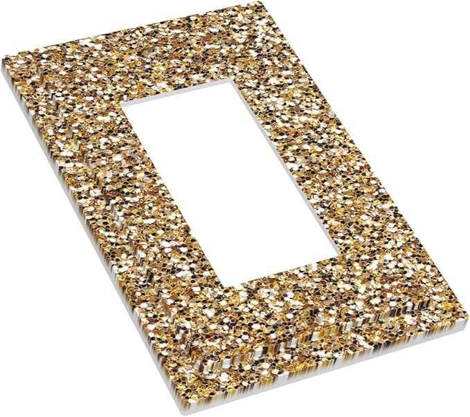 Decorative Outlet Covers Gold Glitter Sequins 1 Gang Single Rocker Light Switch Cover Plate GFCI Wall Plates Electrical Switch Plate Cover for Bedroom Cabin Decor
