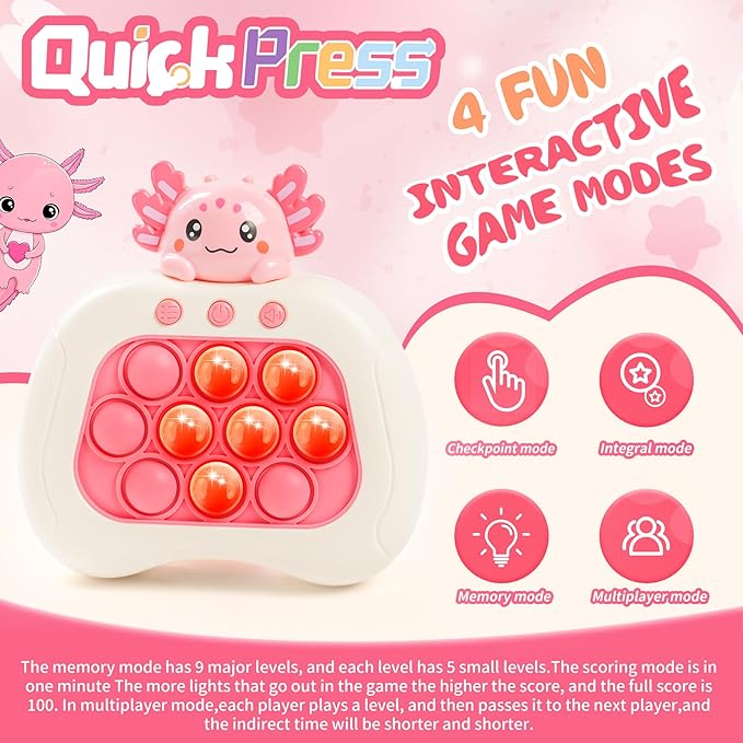 Axolotl Pop Game Fidget Toy,Easter Basket Stuffers,Quick Push Game Pop Bubble Up Toys,Easter Egg fillers Axolotl Gifts Teen Girl Trendy