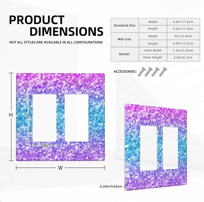 Outlet Covers Fantasy Colorful Glitter Blue Purple Gradient 2 Gang Double Rocker Light Switch Cover Plate Decorative Wall Plate GFCI Socket Cover Electrical Switch Plate Covers for Kids Room Home