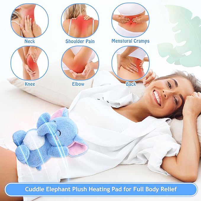 Elephant Microwavable Heating Pad-1.2lb Heating Pads for Cramps &Period Pain Relief for Women & Kids,Soft Pillow Plush Toy,Heatable Stuffed Animals, Bedtime Gift for Women Kids Stuffed Animals
