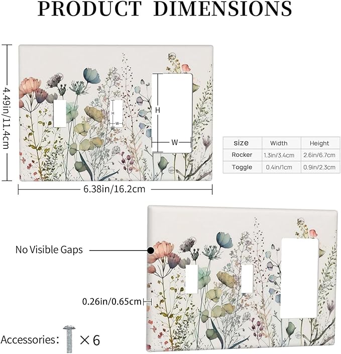 Beige Wild Flower Floral Blossom 3-Gang 2-Toggle 1-GFCI/Decorator Combination Light Switch Decorative Triple Combo Device Switches/Rocker Outlet Covers and Wall Plate