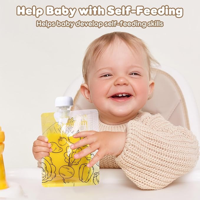 15 Pack Reusable Baby Food Pouches for Toddlers, Refillable Squeeze Pouch for Applesauce Yogurt Homemade Organic Puree Juice Snack for Baby Kids Students, Storage Containers, BPA Free, 5oz