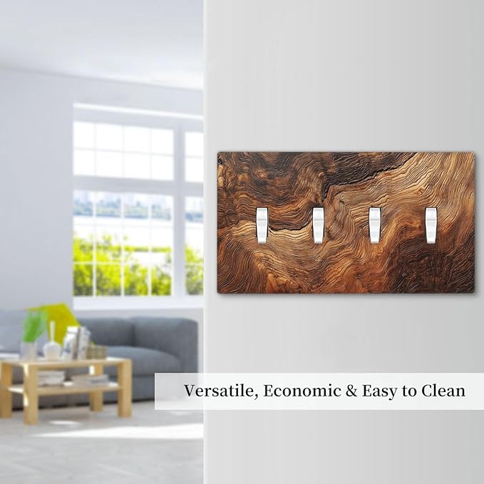 Natural Wood Grain Texture Old Tree Trunk Print Light Switch Covers Quad Toggle Electrical Faceplate 4 Gang Wall Plate Decorative Switch Plates Cover for Farmhouse Home Decor