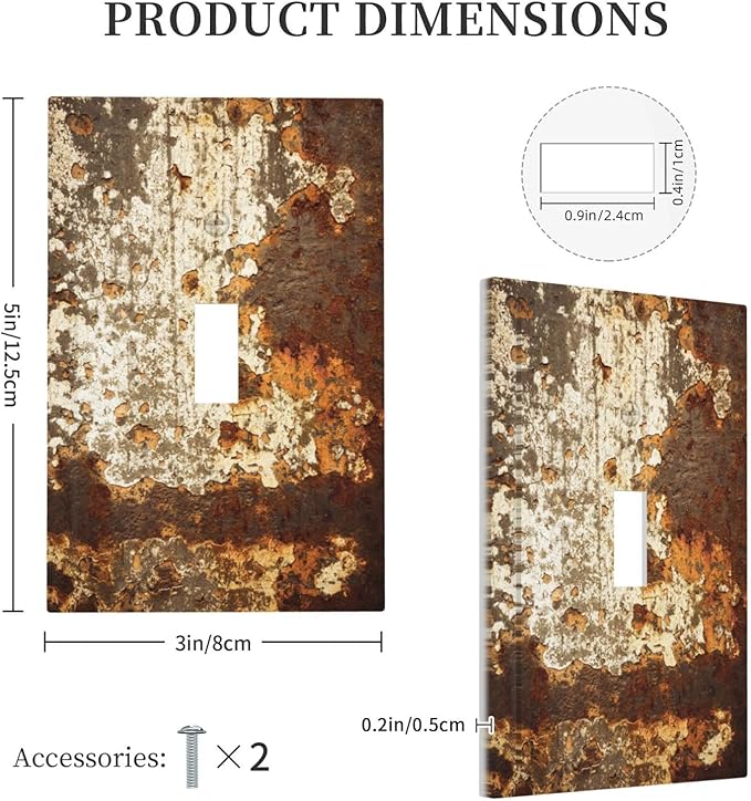 Decorative Light Switch Cover Vintage Metal Rust Texture Peeling Paint 1 Gang Single Toggle Device Electrical Faceplate Switchplates Decorator Outlet Wall Plate For Farmhouse Cabin Decor