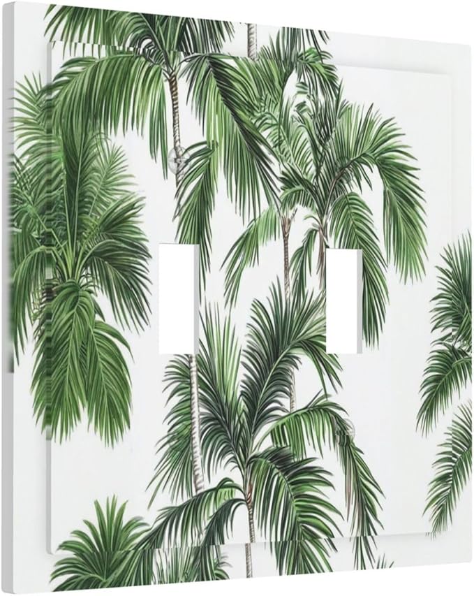 Decorative Switch Plates Palm Trees Tropical Green Plant Palm Leaf 2 Gang Double Toggle Outlet Light Switch Cover Wall Plate Electrical Faceplate For Bed Room Bathroom Decor
