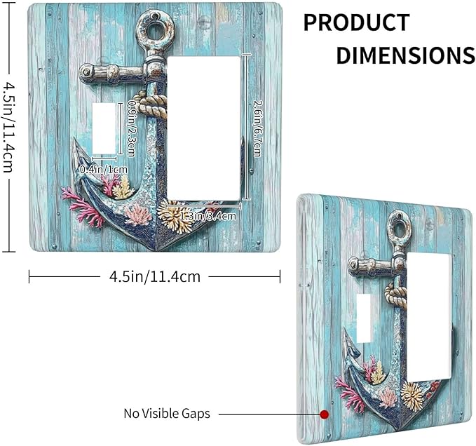 Outlet Covers Anchor Coastal Beach Nautical Coral 1 Toggle 1 Rocker Combination Decorative Wall Plate Electrical Switch Plates Light Switch Cover Plate For Farmhouse Cabin Decor