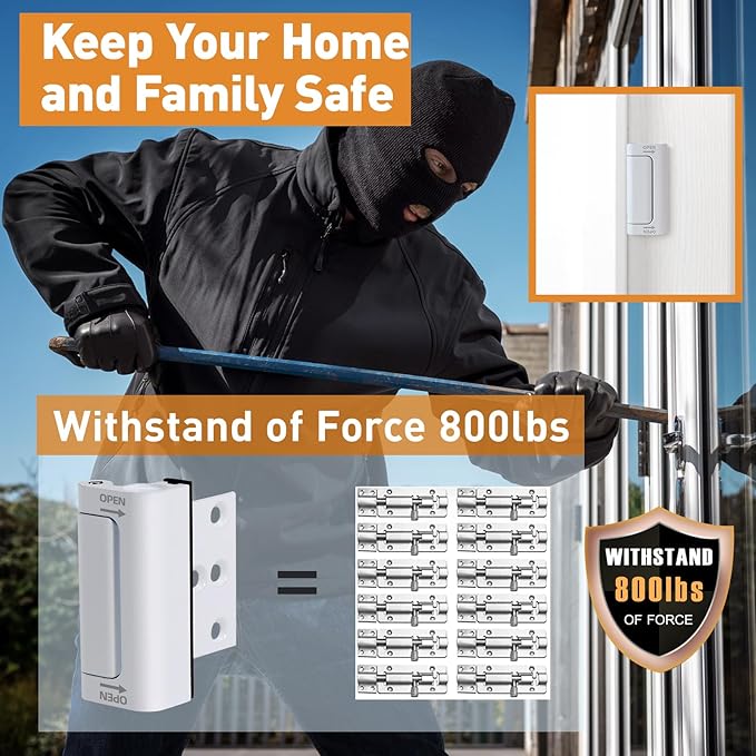 Home Security Door Reinforcement Lock, 1-Pack Upgraded White Front Door Locks for Kids Safety Withstand 800 lbs, Toddler Child Proof Door Lock, Extra Door Lock from Inside Prevent Unauthorized Entry
