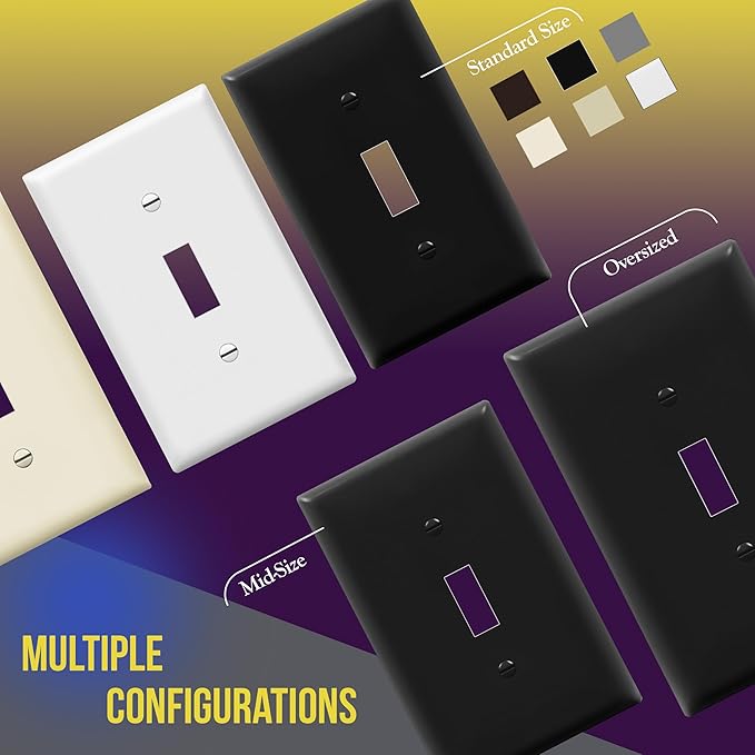 ENERLITES Toggle Light Switch Wall Plate, Gloss Finish, Mid-Size Single Gang 4.88" x 3.11", Unbreakable Polycarbonate Thermoplastic, UL Listed, 8811M-BK, Black