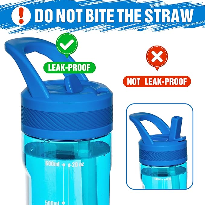 OLDLEY 20 kids Water Bottle with Straw,Tritan BPA-Free,Leak-Proof Design for Travel, Home, School,(Blue)