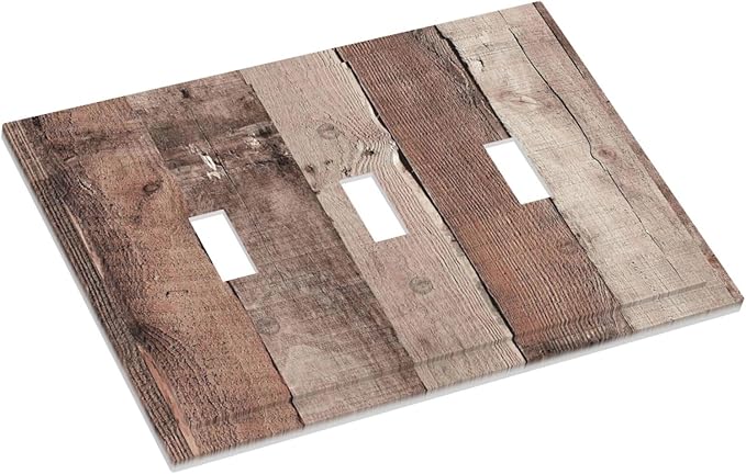 Decorative Switch Plates Retro Wood Brown Farmhouse Barn Wooden 3 Gang Wall Plate Triple Toggle Light Switch Cover Faceplate Electrical Wall Panels for Farmhouse Cabin Decor