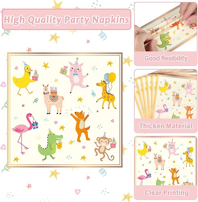 Qyeahkj 100PCS Party Animal Plates and Napkins Party Supplies Happy Birthday Parade Tableware Set Faint Yellow Birthday Decorations Favor Dinner Plates for Animal Party Celebrations Serves 25