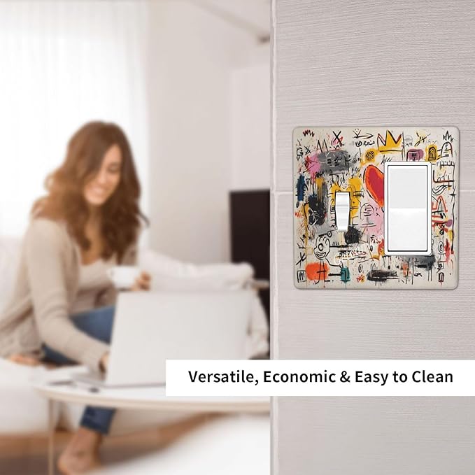 Colorful Graffiti Street Art Banksy Prints Outlet Covers 1 Toggle 1 Rocker Combination Decorative Wall Plate Electrical Switch Plates Light Switch Cover Plate for Kids Room Office Decor