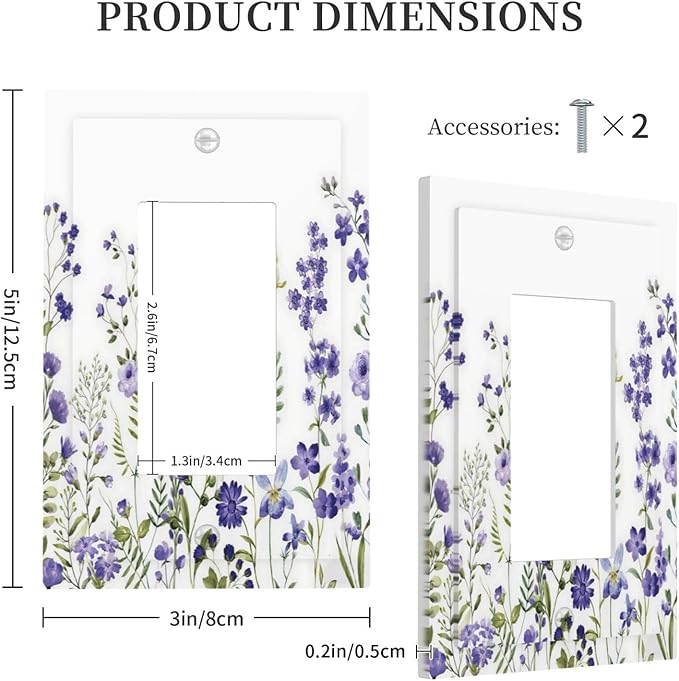 Lavender Wildflowers Purple Flowers Plant Floral Decorative Outlet Covers 1 Gang Single Rocker Light Switch Cover Plate Wall Plates GFCI Faceplate for Bedroom Living Room Decor
