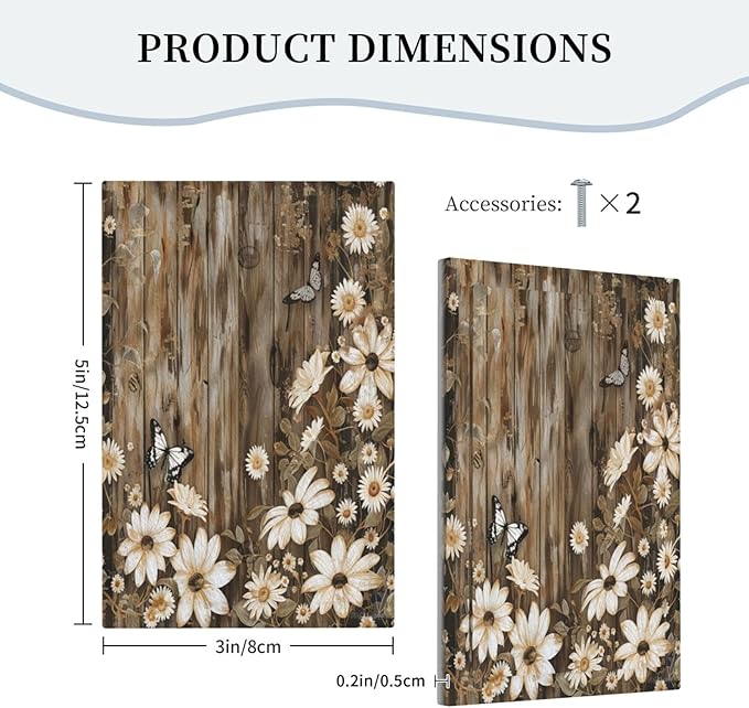 Light Switch Cover Rustic Wood Butterflies Flowers Botanical Decorative Switch Plates 1 Gang Blank No Device Outlet Covers Electrical Wall Plates for Farmhouse Cabin Decor