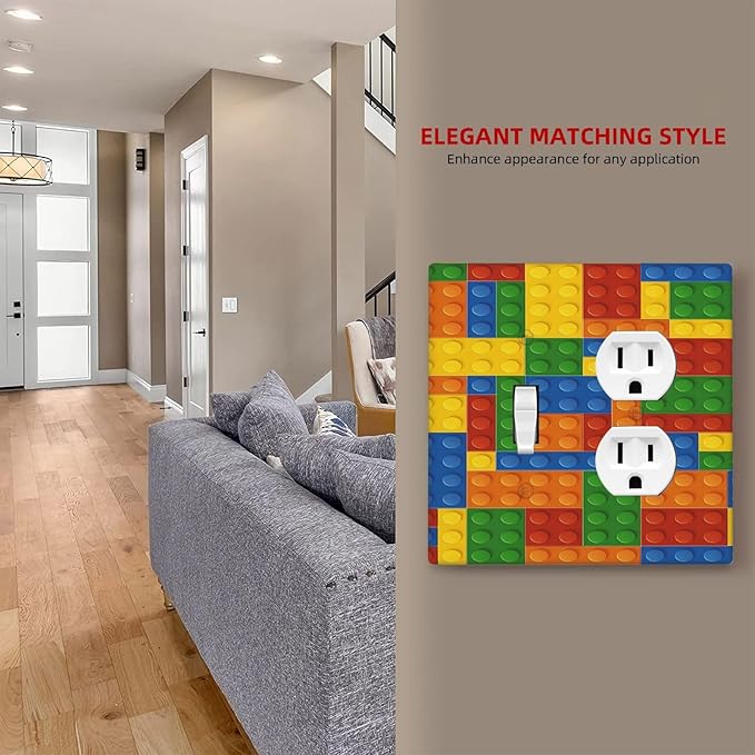Outlet Covers Colorful Building Block 2 Gang Decorative Switch Plates 1 Toggle Duplex Combo Light Switch Cover GFCI Electrical Wall Plates for Kids Room Home Decor