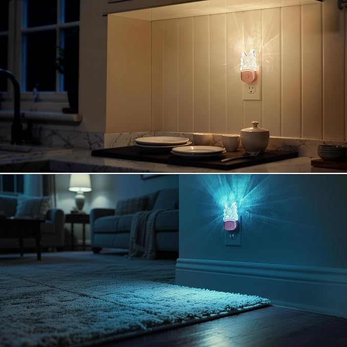 DORESshop Night Lights Plug into Wall [2 Pack], Butterfly Night Light Plug in with 8-Color RGB, Dusk-to-Dawn Sensor, Rainbow LED NightLight for Bathroom, Cute Room Decor,Boys Girls Christmas Gift