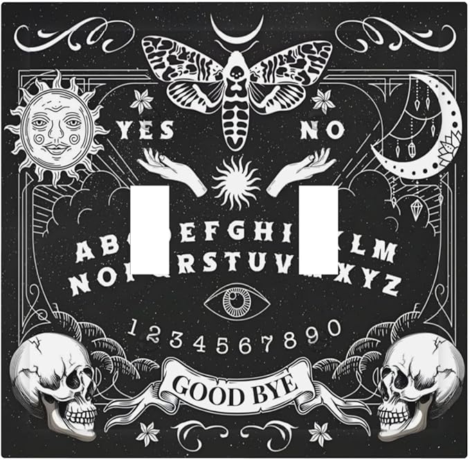 Black Witchy Skeleton Skull Gothic Sun Moon Decorative Switch Plates 2 Gang Double Toggle Outlet Light Switch Cover Wall Plate Electrical Faceplate for Bedroom Living Room Decor