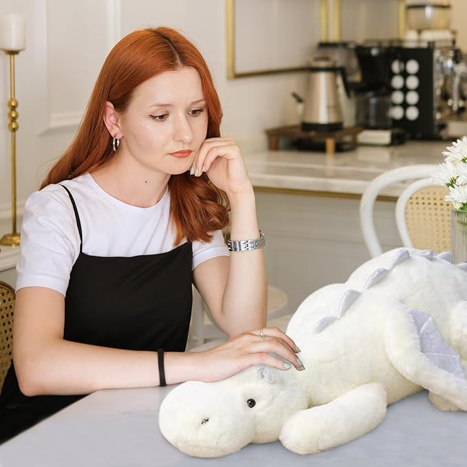 Pterosaur Stuffed Animal with Wings - Cute Soft Dinosaurs Plush Toys Little Flying Dragon Plushies Pillow Doll Christmas Birthday Gifts for Kids Boys Girls (White,51.18inch/130cm)