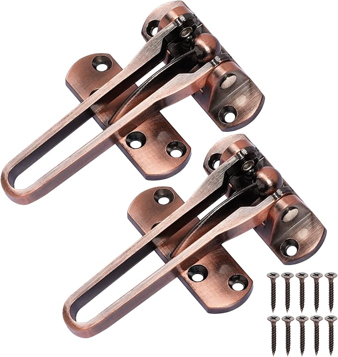 Topbuti Home Security Door Lock, 2 Pack Latch Guard Clasp Front Door Locks for Kids, Home Reinforcement Lock for Swing-in Doors, Hotel Door Latches, Thicken Solid Aluminium Alloy, Classic Bronze