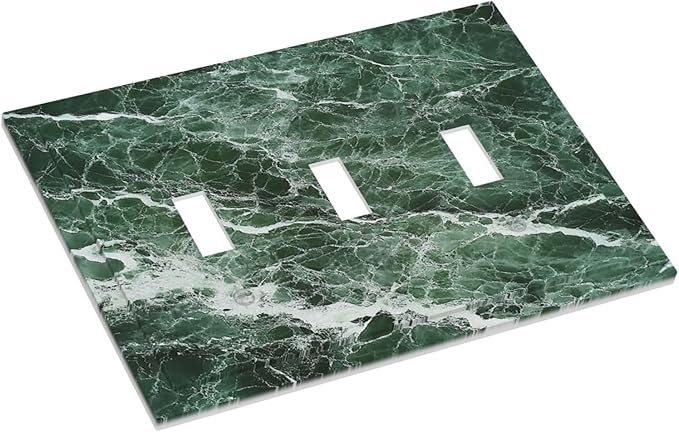 Decorative Switch Plates Forest Marble Dark Green With White Vein 3 Gang Wall Plate Triple Toggle Light Switch Cover Faceplate Electrical Wall Panels For Bathroom Kitchen Decor