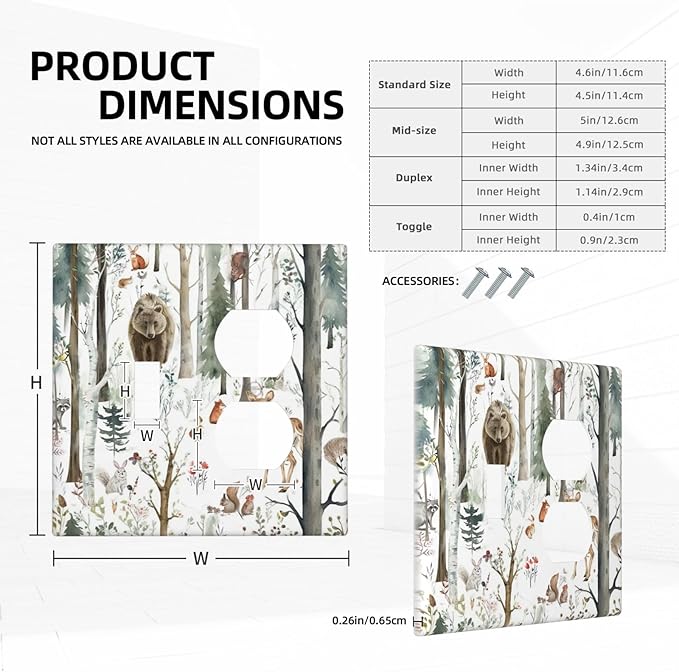 Snow Bear Fox Deer Forest Squirrel Wild Life Animal Wallplates 1 Toggle 1 Duplex Switch Plate Electrical GFCI Faceplate Decorative Light Switch Covers for Farmhouse Kids Room Decor