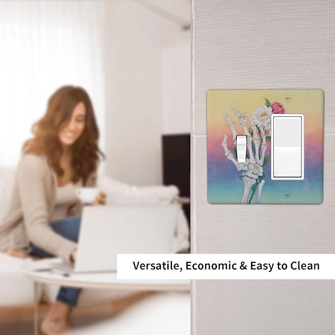 Skeleton Flower Single Toggle Rocker Combination Wall Plate Decorative 2 Gang Light Switch Covers Electrical Switchplate Home Decorate Faceplat for Bathroom Bedroom Kitchen Room 4.5 x 4.5 Inch
