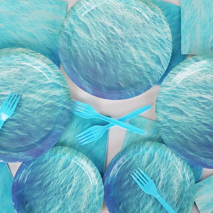 gisgfim 96 Pcs Ocean Sea Plates and Napkins Party Supplies Ocean Waves Birthday Party Tableware Set Sea Theme Party Decorations Favors for Birthday Baby Shower for 24 Guests